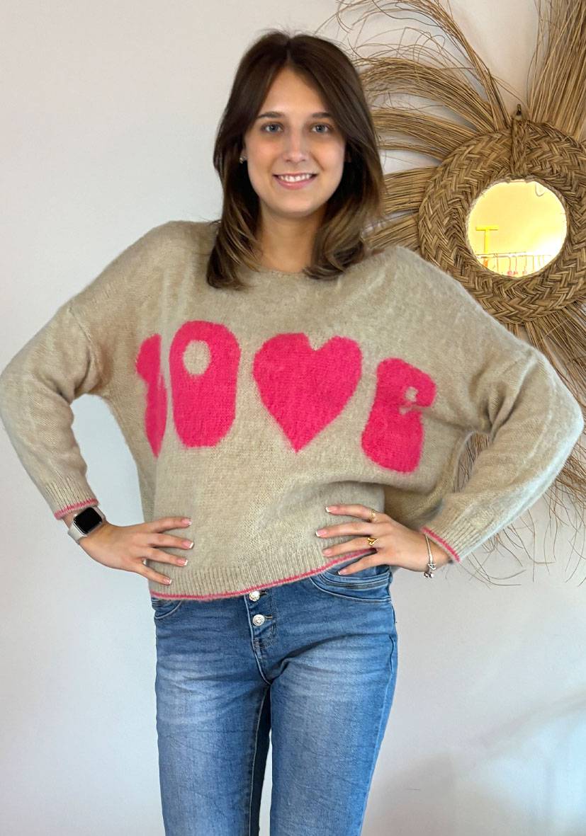 Miss Goodlife Pullover Love – sand Tägliche Deals