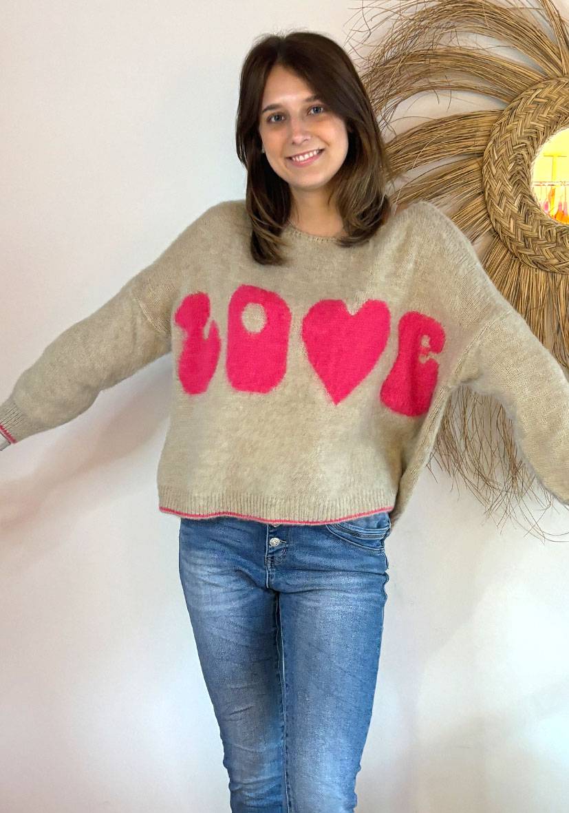 Miss Goodlife Pullover Love – sand Tägliche Deals