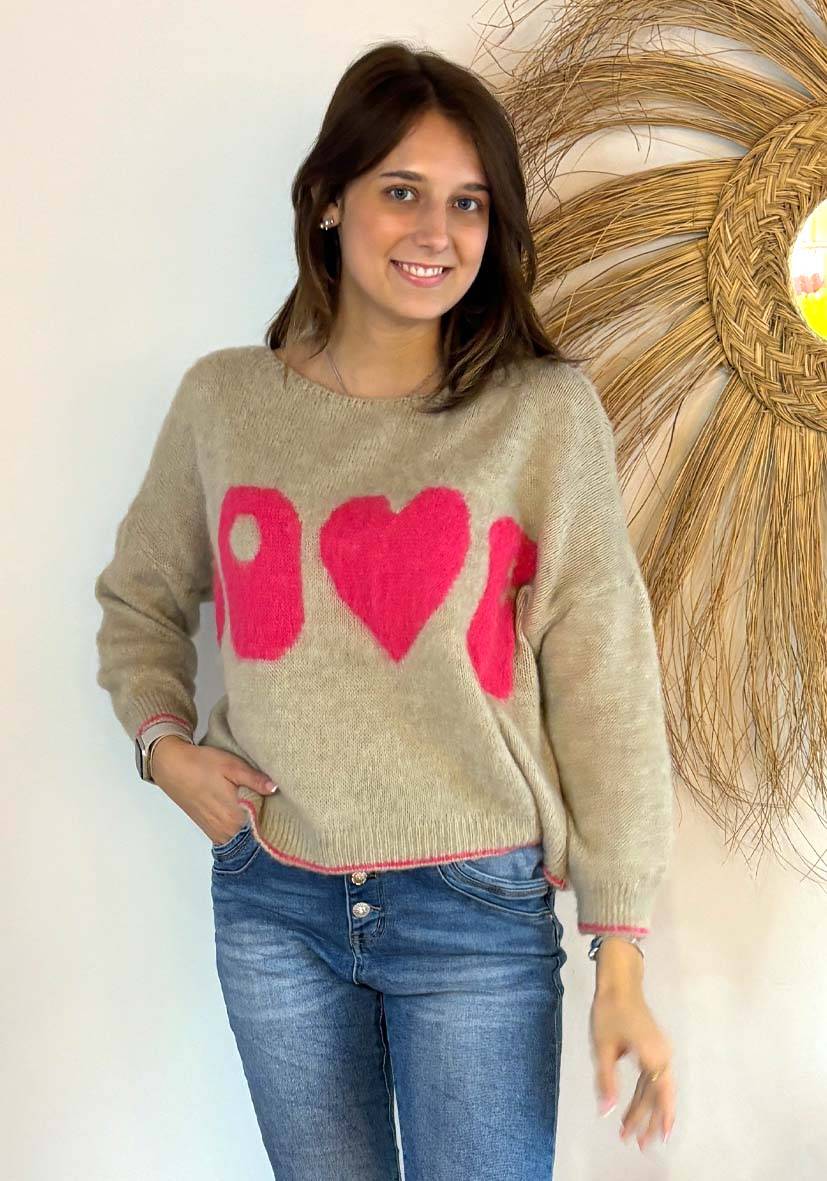 Miss Goodlife Pullover Love – sand Tägliche Deals