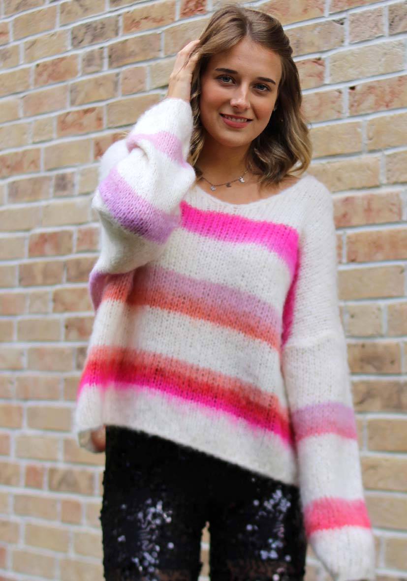 Miss Goodlife Pullover mit multicolor Stripes – offwhite VIP-Rabatte