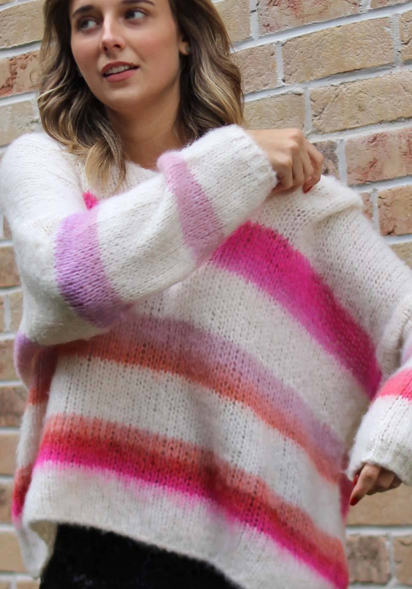Miss Goodlife Pullover mit multicolor Stripes – offwhite VIP-Rabatte