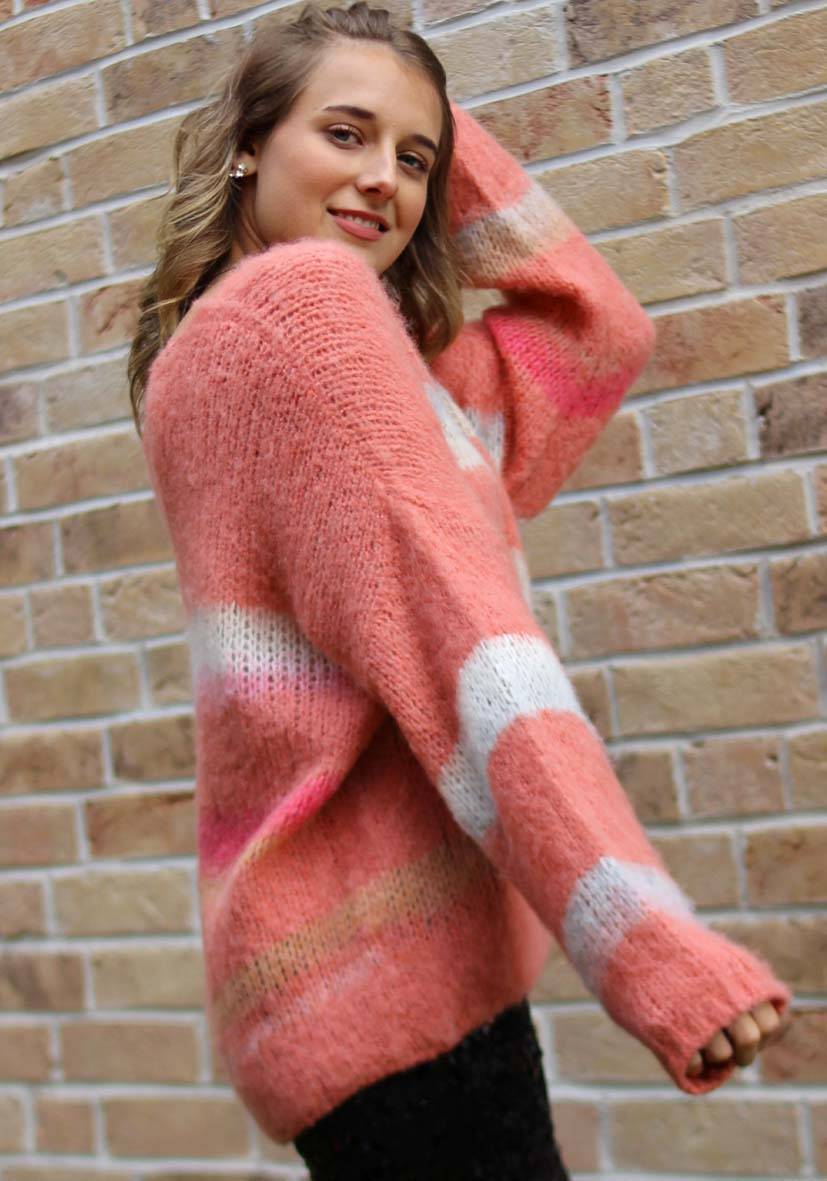 Miss Goodlife Pullover mit multicolor Stripes – apricot Tiefpreis