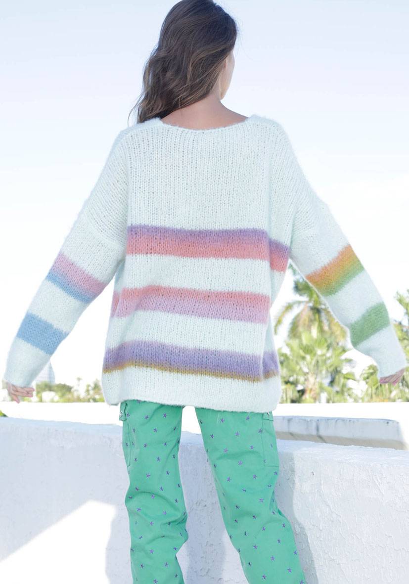 Miss Goodlife Pullover gebrushed mit multicolor Stripes – mint Kostenlose Rückgabe
