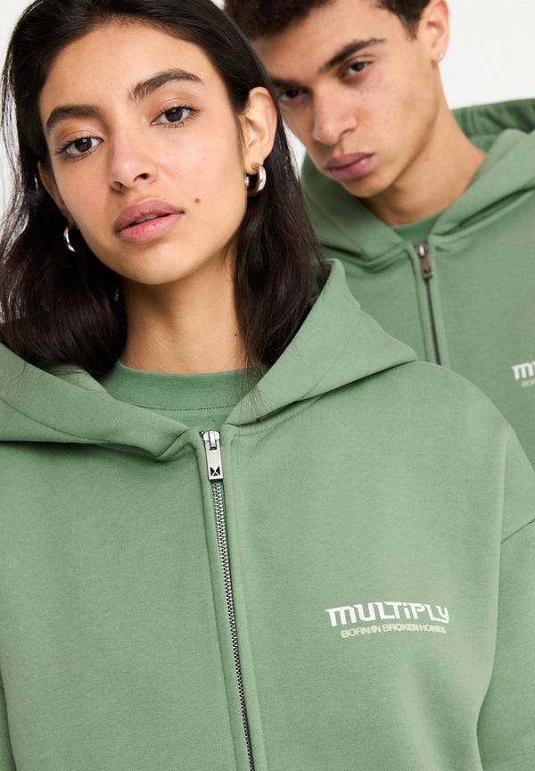 Multiply Spparel Oversize Zip Hoodie BROKEN IDENTITY Hedge Green Kostenlose Rückgabe