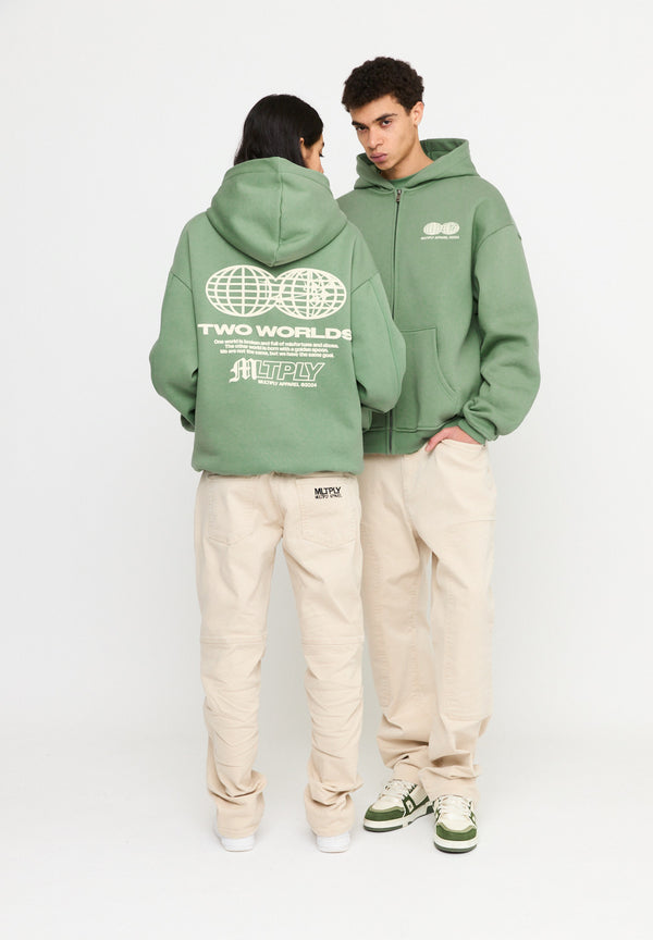 Multiply Spparel Oversize Zip Hoodie TWO WORLDS Hedge Green Neueste Stile