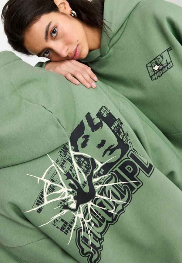Multiply Spparel Oversize Hoodie INSECURITY Hedge Green Letzter Tag