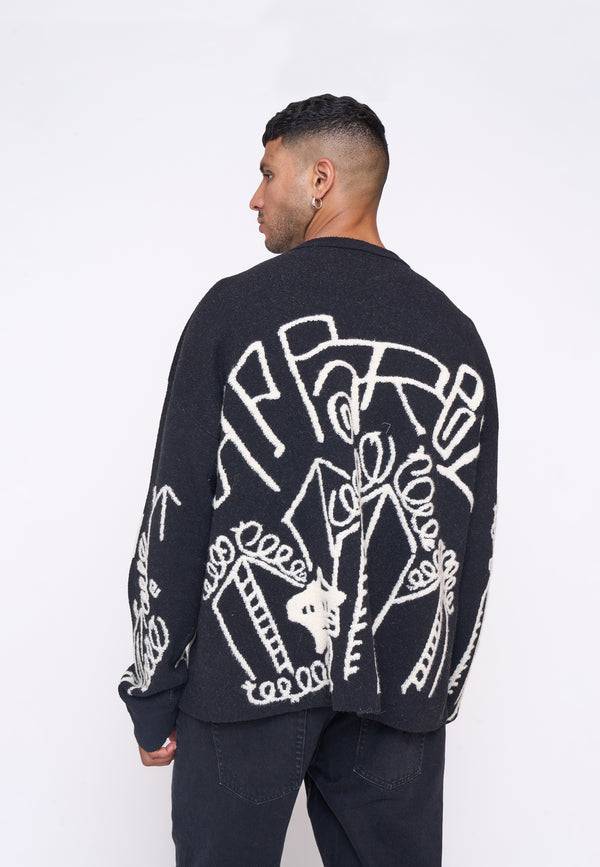 Multiply Spparel Oversize Knit Sweater DOWNTOWN Black Jubiläumsangebot
