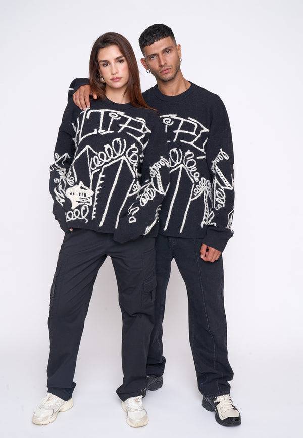 Multiply Spparel Oversize Knit Sweater DOWNTOWN Black Jubiläumsangebot
