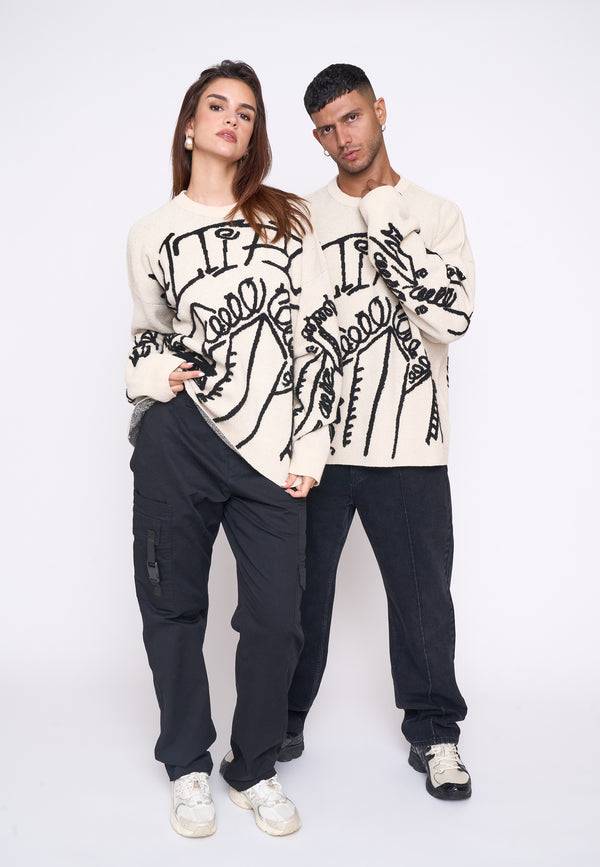 Multiply Spparel Oversize Knit Sweater DOWNTOWN White Swan Lagerräumung