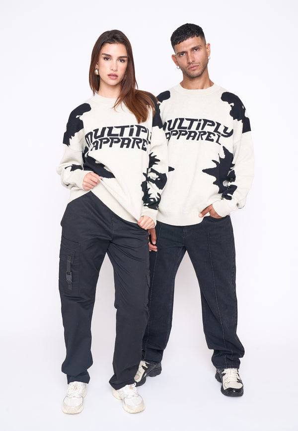 Multiply Spparel Oversize Knit Sweater URBAN White Swan Black Heißer Verkauf