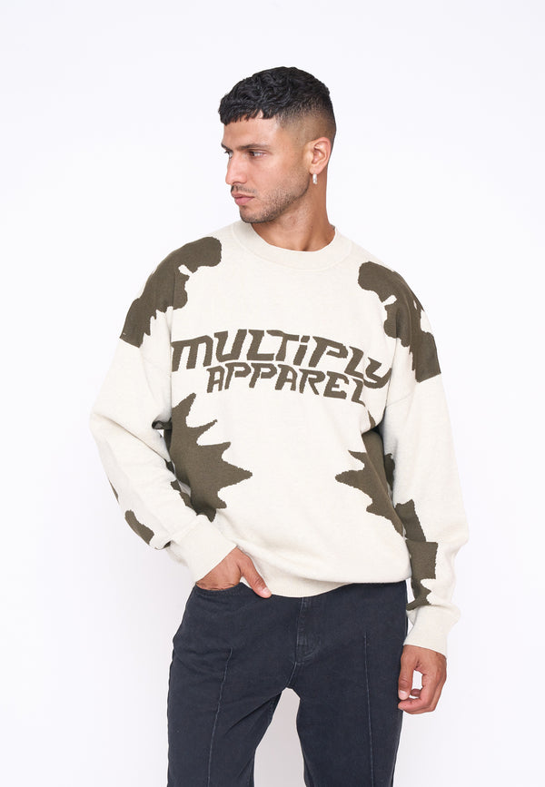 Multiply Spparel Oversize Knit Sweater URBAN White Swan Green Top Angebot