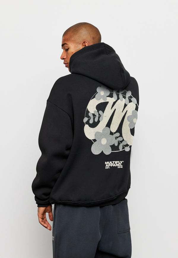 Multiply Spparel Oversize Hoodie M FLORAL 2 Black Soda Washed Nur für heute