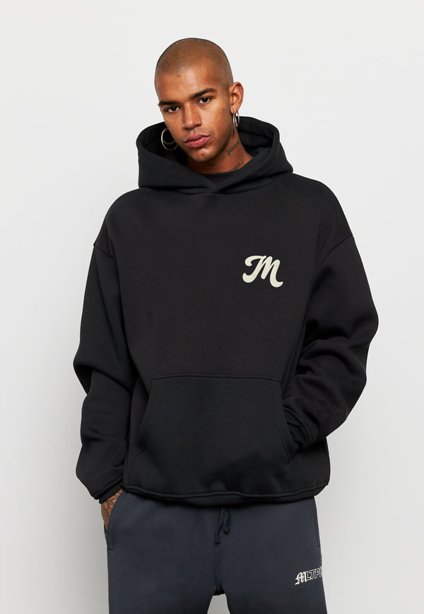 Multiply Spparel Oversize Hoodie M FLORAL 2 Black Soda Washed Nur für heute