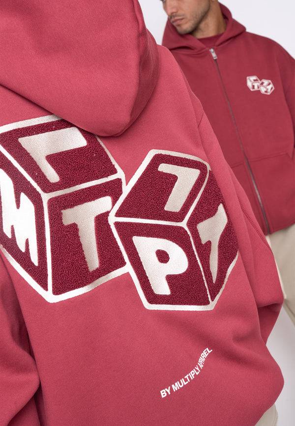 Multiply Spparel Oversize Zip Hoodie CUBES Ruby Wine Outlet