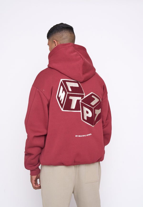 Multiply Spparel Oversize Zip Hoodie CUBES Ruby Wine Outlet