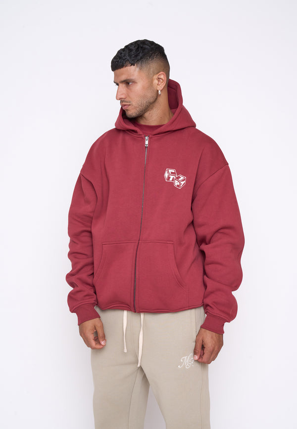 Multiply Spparel Oversize Zip Hoodie CUBES Ruby Wine Outlet