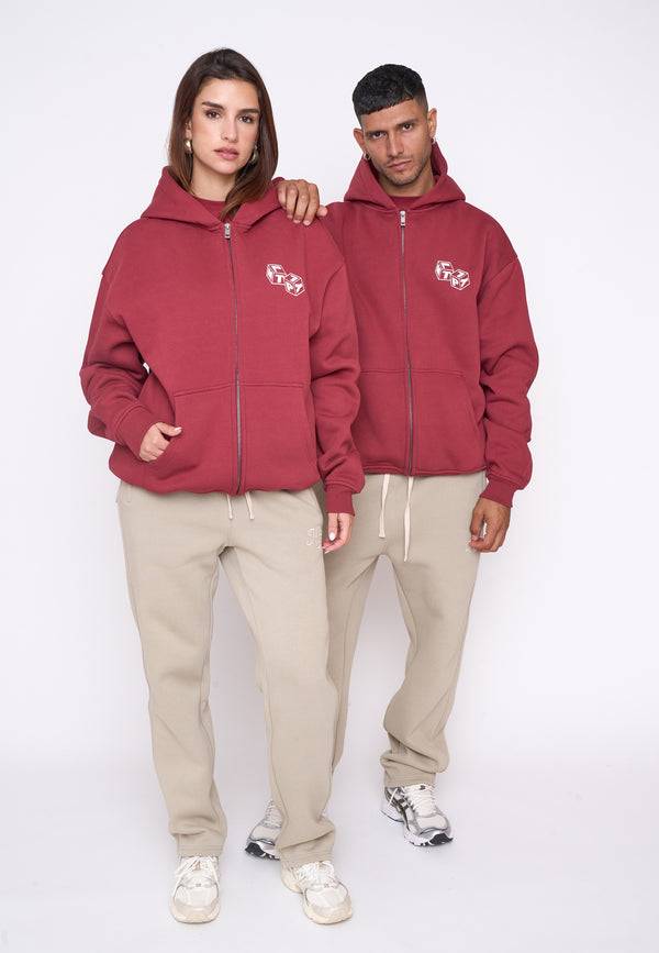 Multiply Spparel Oversize Zip Hoodie CUBES Ruby Wine Outlet