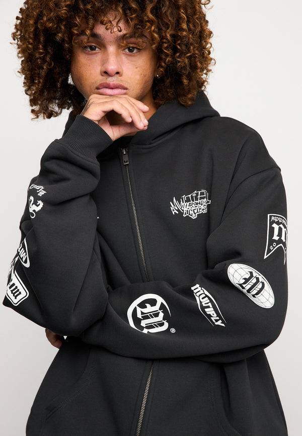 Multiply Spparel Oversize Zip Hoodie TRUTH Black Soda Washed Tägliche Deals