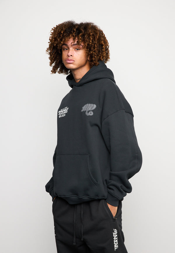 Multiply Spparel Oversize Hoodie FALSEHOOD Black Soda Washed Tiefpreis