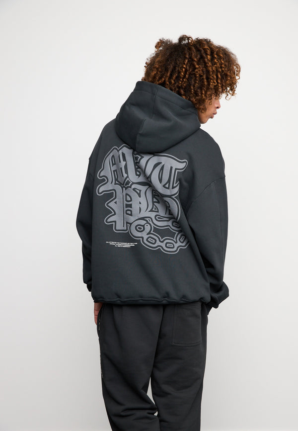 Multiply Spparel Oversize Hoodie FALSEHOOD Black Soda Washed Tiefpreis