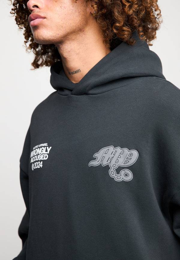 Multiply Spparel Oversize Hoodie FALSEHOOD Black Soda Washed Tiefpreis