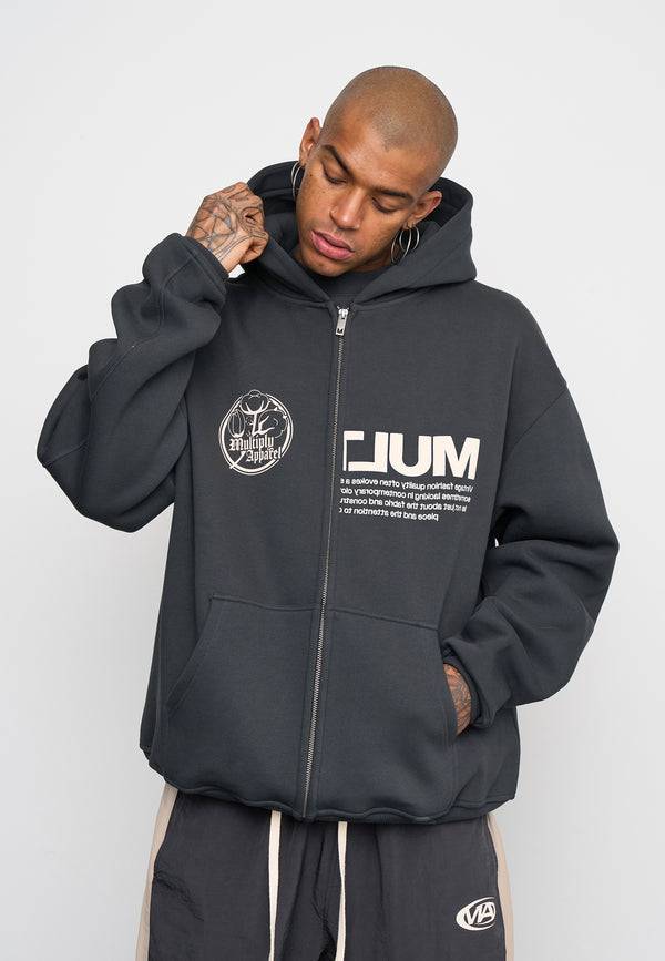Multiply Spparel Oversize Zip Hoodie ROOTS Black Soda Washed Neueste Stile