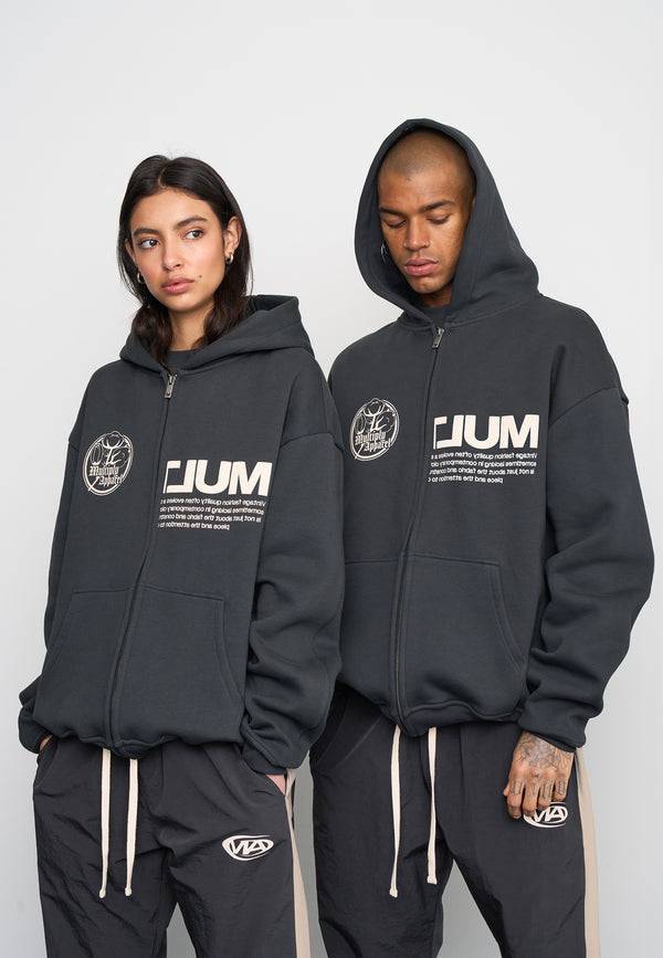Multiply Spparel Oversize Zip Hoodie ROOTS Black Soda Washed Neueste Stile