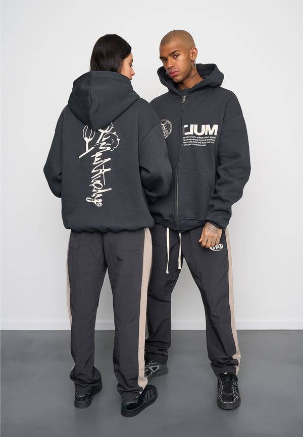 Multiply Spparel Oversize Zip Hoodie ROOTS Black Soda Washed Neueste Stile