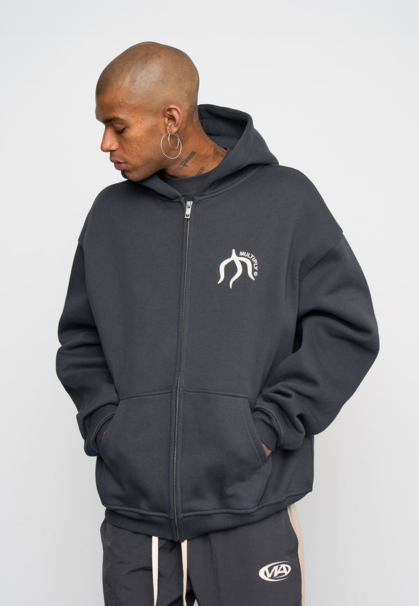 Multiply Spparel Oversize Zip Hoodie ORIGIN Black Soda Washed Letzte 2 Tage
