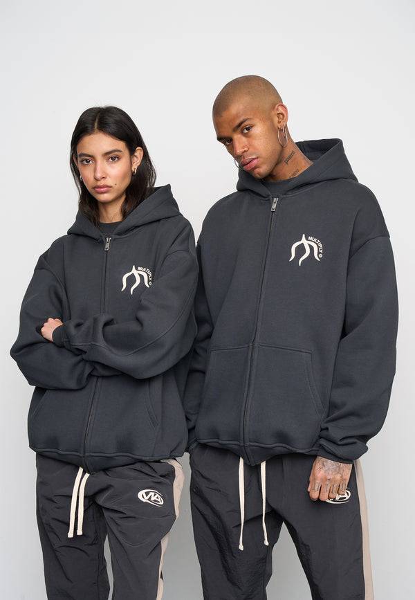 Multiply Spparel Oversize Zip Hoodie ORIGIN Black Soda Washed Letzte 2 Tage