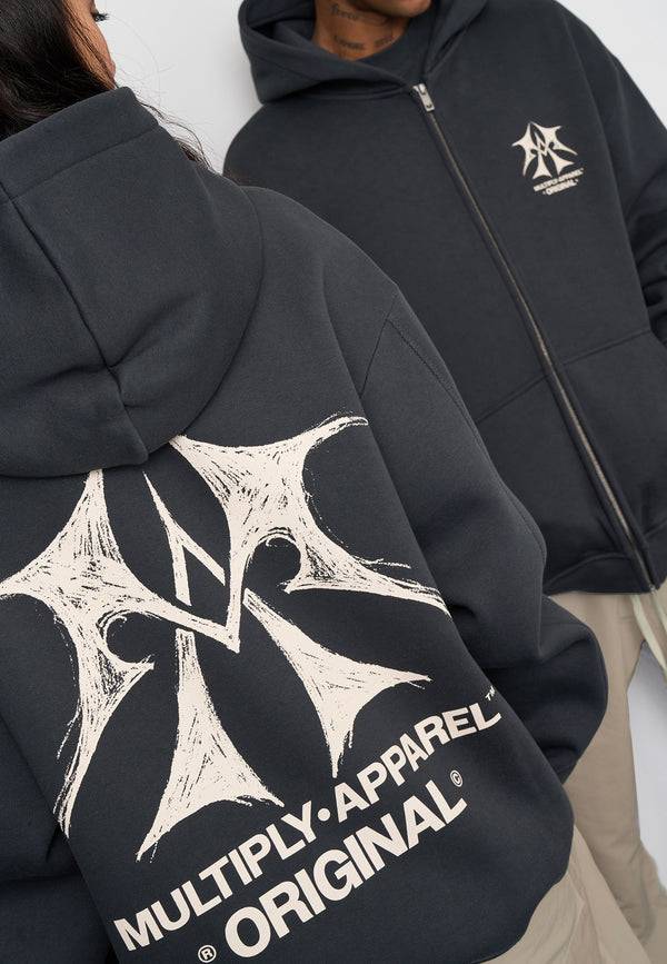 Multiply Spparel Oversize Zip Hoodie SKETCH Black Soda Washed Letzter Tag