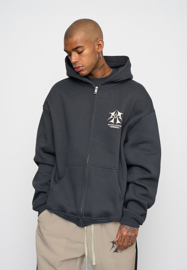 Multiply Spparel Oversize Zip Hoodie SKETCH Black Soda Washed Letzter Tag