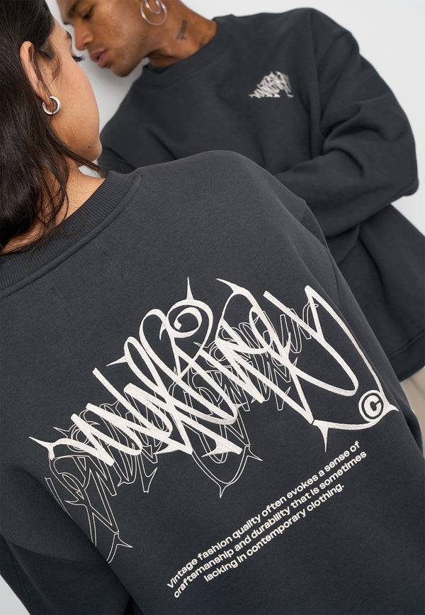Multiply Spparel Oversize Sweatshirt THORNES Black Soda Washed Zeitbegrenzte Promotion
