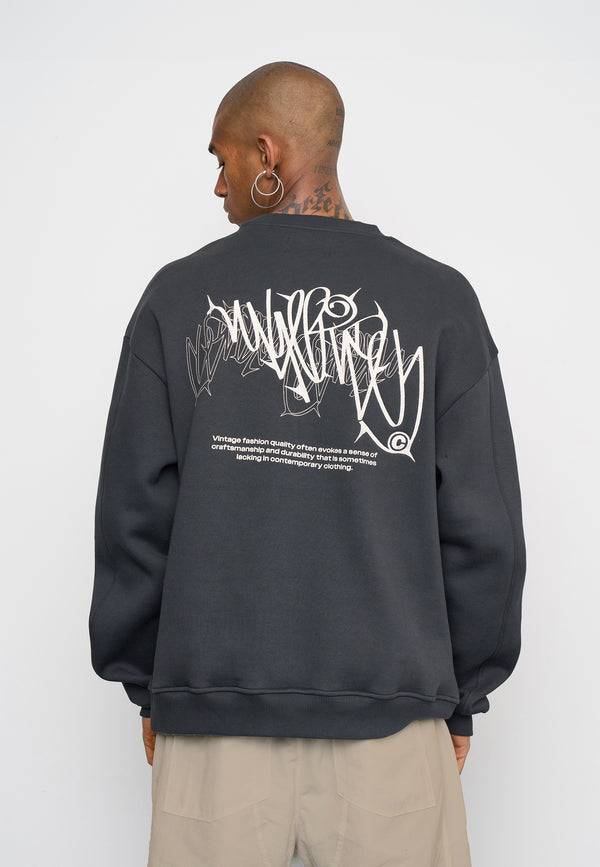 Multiply Spparel Oversize Sweatshirt THORNES Black Soda Washed Zeitbegrenzte Promotion