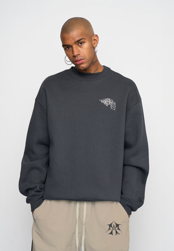 Multiply Spparel Oversize Sweatshirt THORNES Black Soda Washed Zeitbegrenzte Promotion