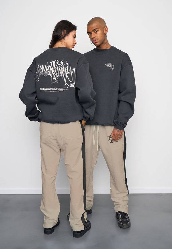 Multiply Spparel Oversize Sweatshirt THORNES Black Soda Washed Zeitbegrenzte Promotion