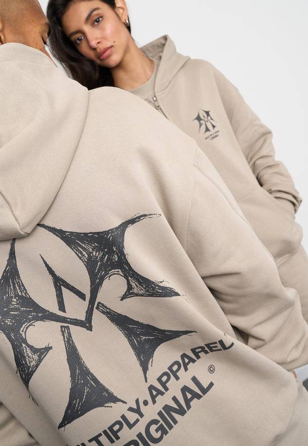 Multiply Spparel Oversize Zip Hoodie SKETCH Vintage Khaki Nur für heute