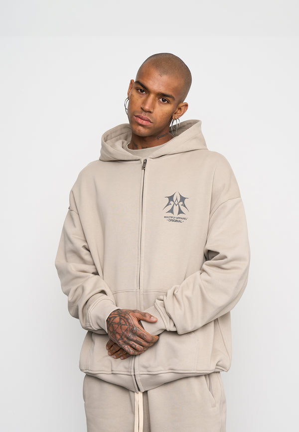 Multiply Spparel Oversize Zip Hoodie SKETCH Vintage Khaki Nur für heute