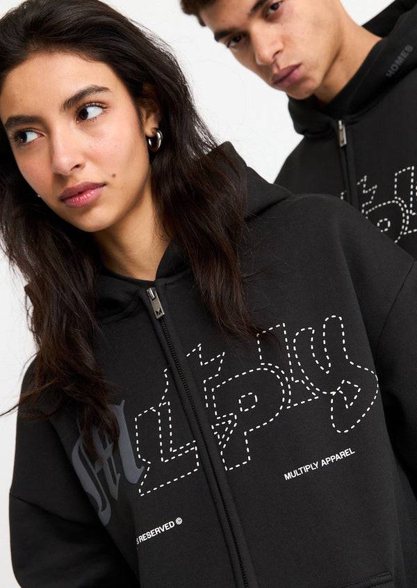 Multiply Spparel Oversize Zip Hoodie LONELINESS Black Soda Washed Super Rabatt