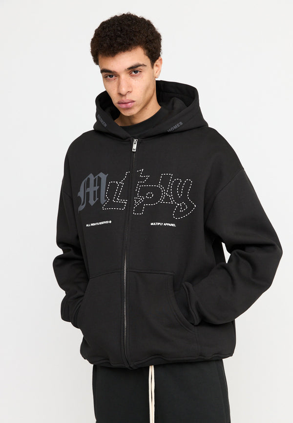 Multiply Spparel Oversize Zip Hoodie LONELINESS Black Soda Washed Super Rabatt