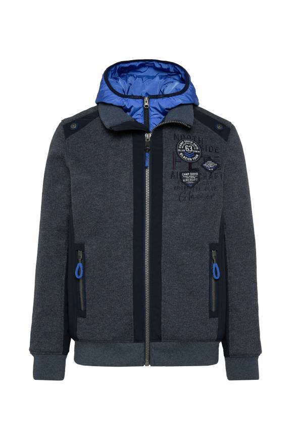 Soccx Strickfleecejacke mit abtrennbaren Kapuzen-Einsatz blue navy melange 50% Rabatt mit kostenlosem Versand
