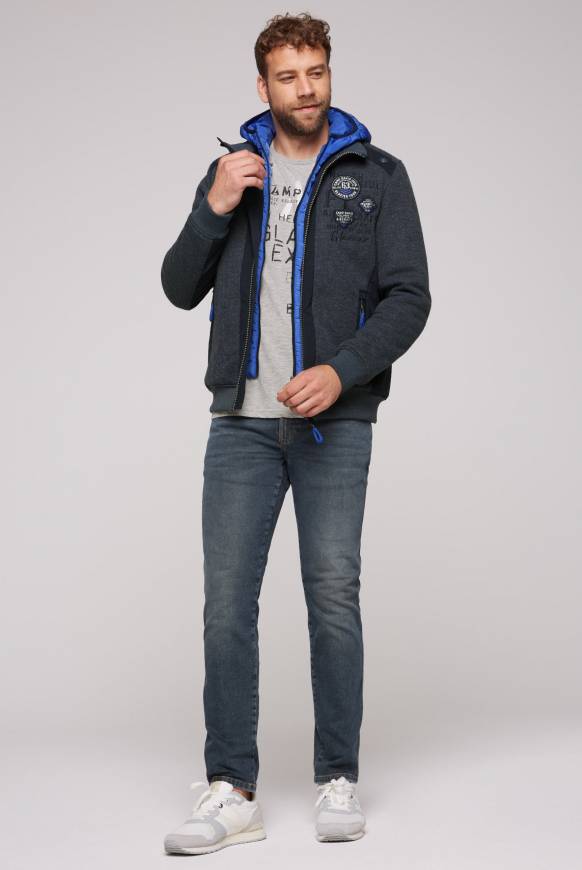 Soccx Strickfleecejacke mit abtrennbaren Kapuzen-Einsatz blue navy melange 50% Rabatt mit kostenlosem Versand