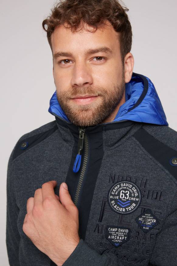 Soccx Strickfleecejacke mit abtrennbaren Kapuzen-Einsatz blue navy melange 50% Rabatt mit kostenlosem Versand