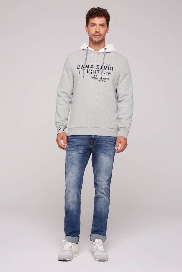 Soccx Sweatshirt mit Kontrastkapuze und Logo-Stickereien granite melange Fabrikladen