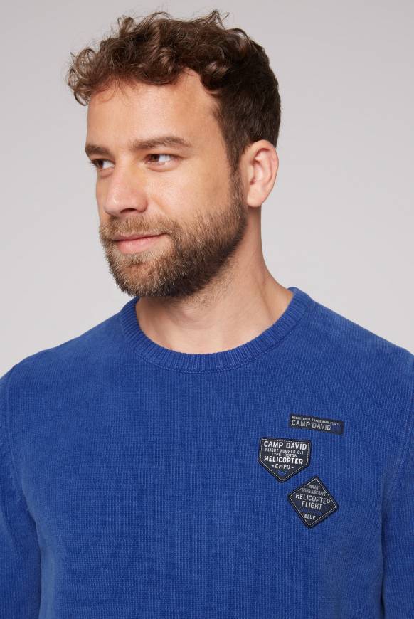 Soccx Chenille-Pullover Stone Washed mit Patches strong blue 2025
