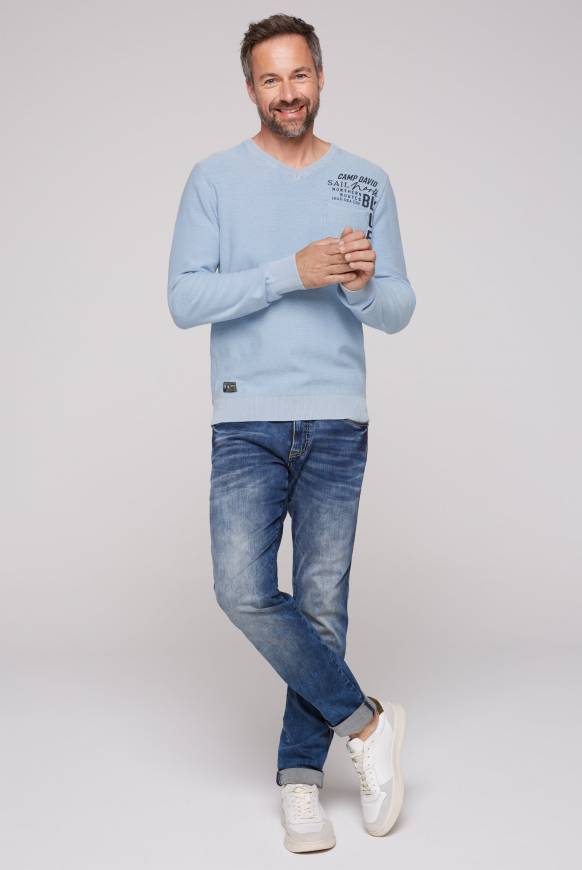Soccx Pullover Linksstrick mit Used Look summer blue Hotsell