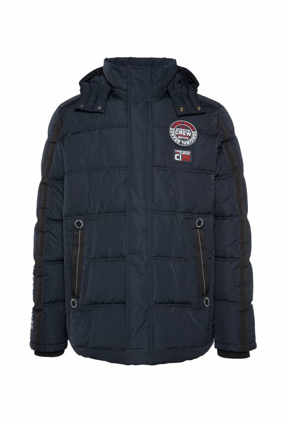 Soccx Lange Steppjacke mit Kapuze und Rücken-Artwork blue navy Kostenloser Versand