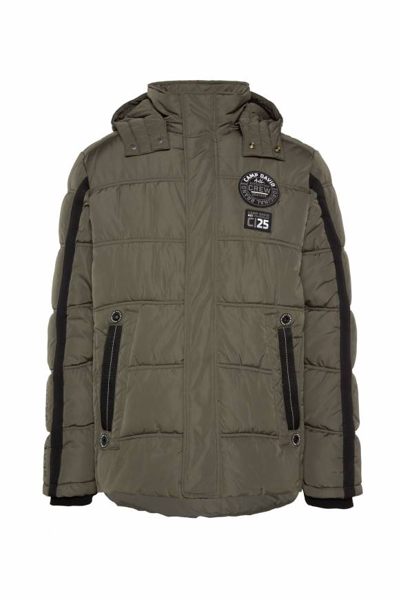 Soccx Lange Steppjacke mit Kapuze und Rücken-Artwork medium khaki Limitierter Zeitrabatt