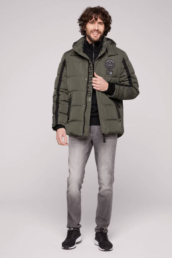Soccx Lange Steppjacke mit Kapuze und Rücken-Artwork medium khaki Limitierter Zeitrabatt