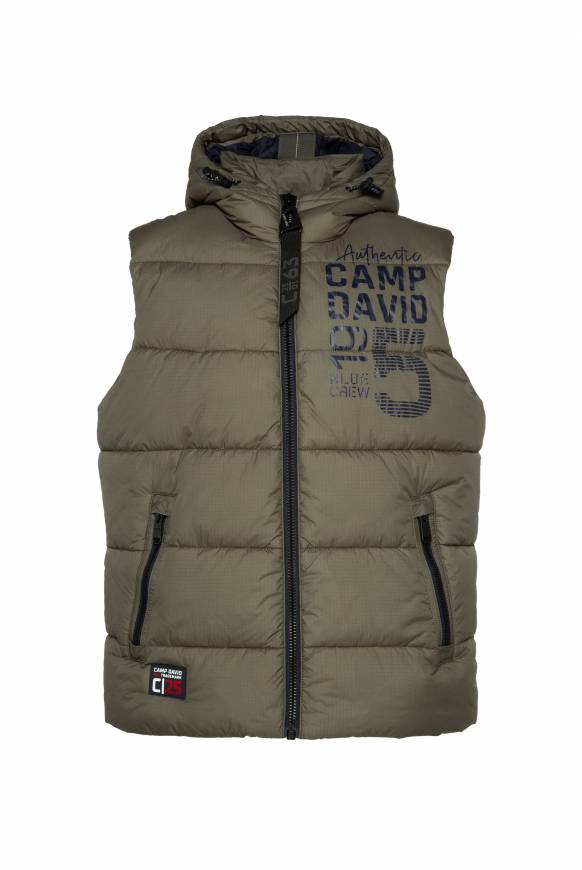 Soccx Steppweste mit Kapuze und Rücken-Print medium khaki Fabrik Onlineshop